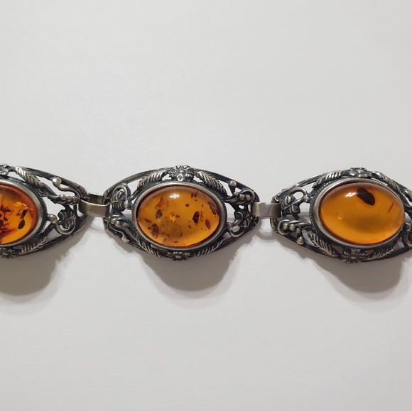 Art.Deco Nouveau.925 Baltic Amber 6 cabochon brace - Picture 9 of 11